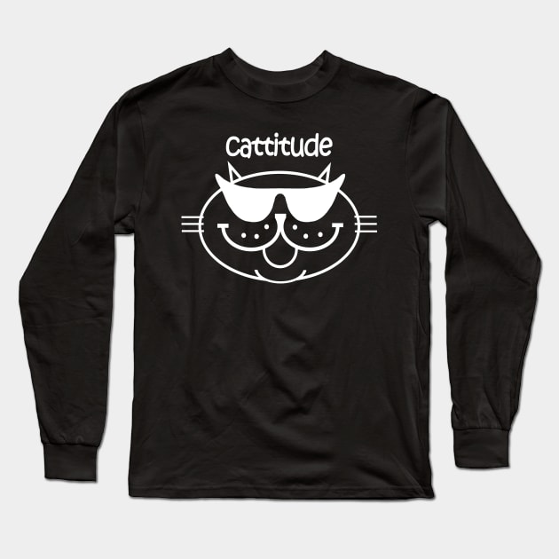 Cattitude 2 - White Outline Long Sleeve T-Shirt by RawSunArt